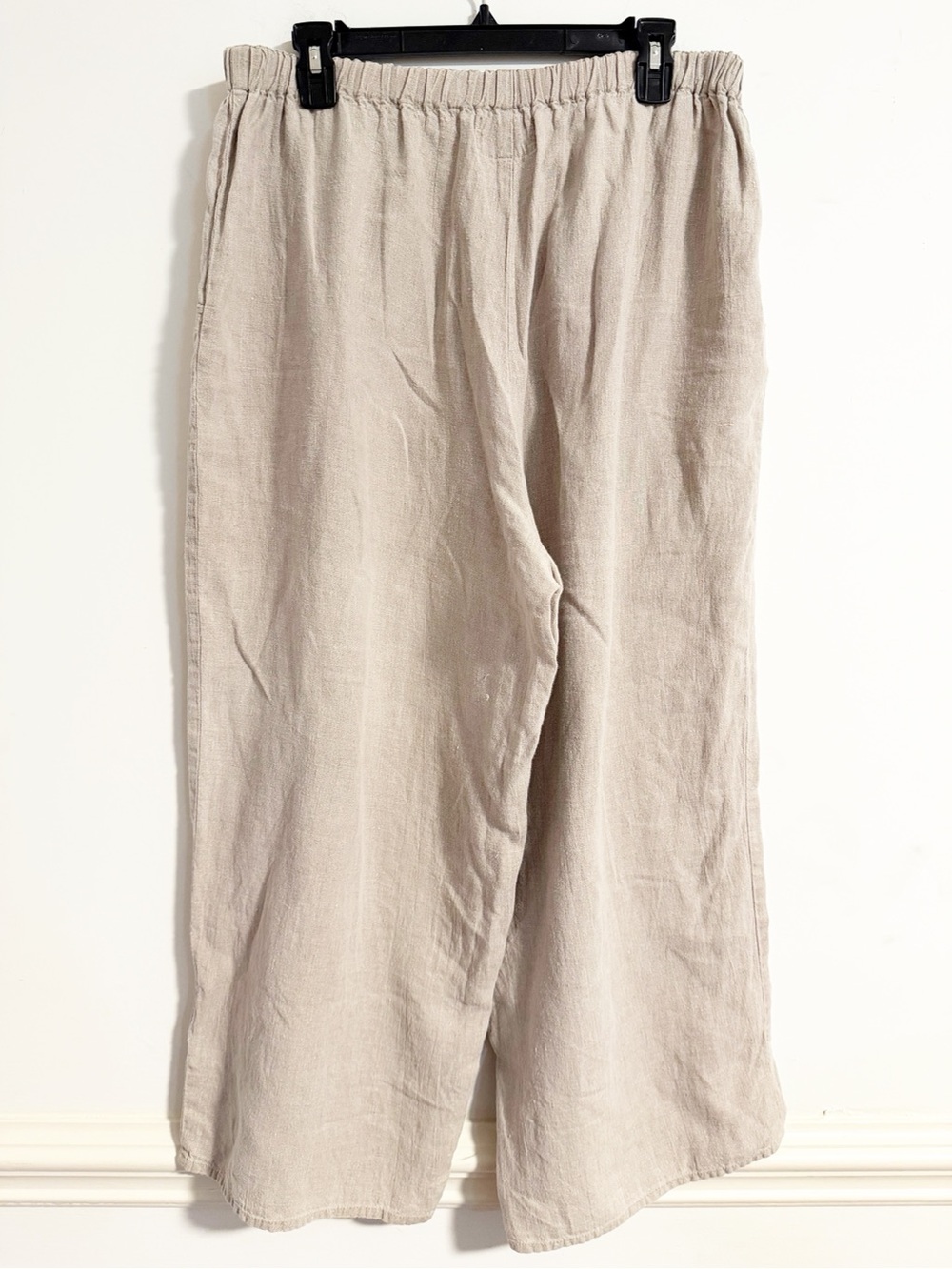 FLAX by Jeanne Engelhart 100% Linen Wide Leg Pants Beige Tan Large Lagenlook
